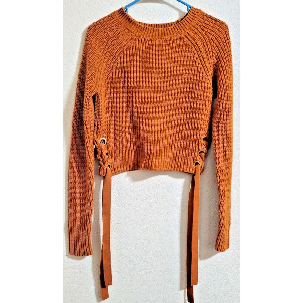 Women's Guess Orange Cropped Chunky Cable Knit Sweater Medium Vintage Y2K Boho